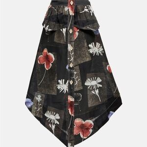 ganni black floral linen skirt size 42 L